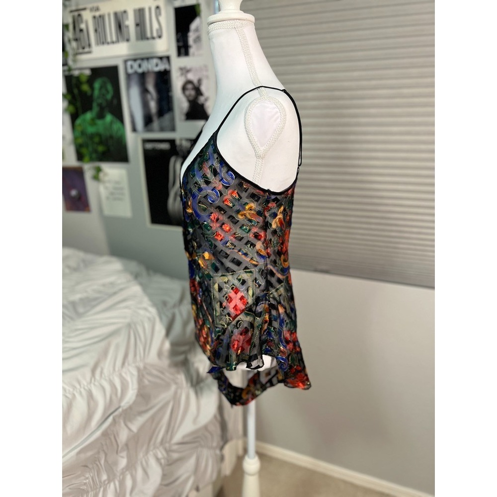 Gold Label Victoria's Secret Vintage Teddy M Floral Sheer Mesh Black Multicolor - Picture 2 of 7